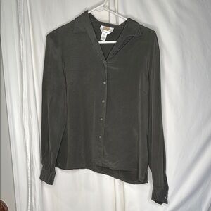 Dark Green Button-Up Blouse